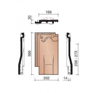 Koramic Vauban Ventilatiepan - Leikleur Mat Engobe (703) Afmetingen