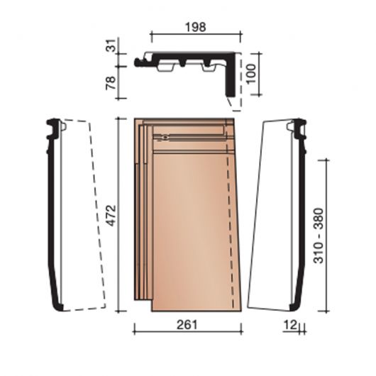 Koramic Actua 10 EB Gevelpan Rechts Tekening