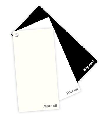 Alpine wit, extra wit en diepzwart kleurvoorbeelden
